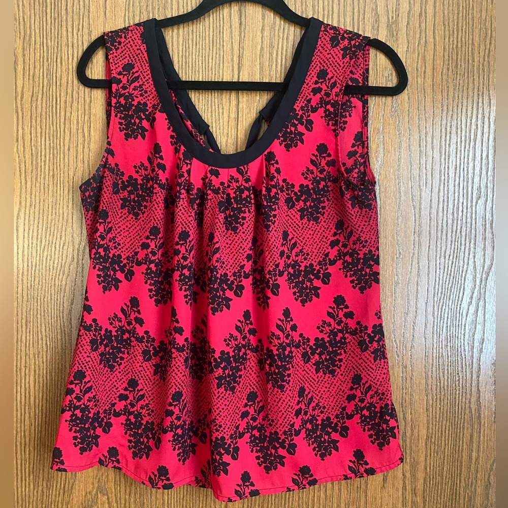 Candies Sleeveless Top, Red with Black Floral Print, Size Large